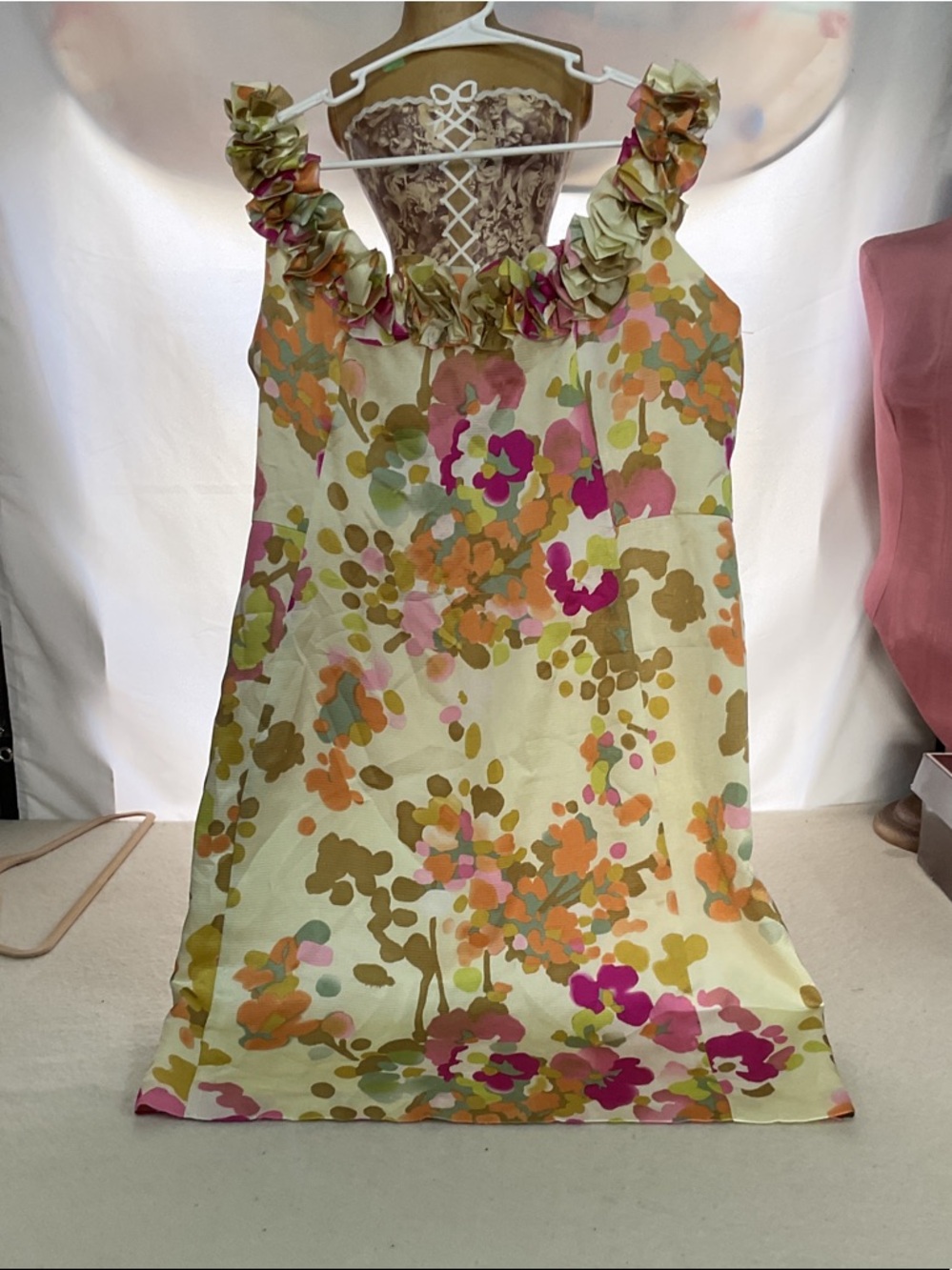 Kim Rogers Floral Ruffle-Trim Sundress in Pink, Green & Orange